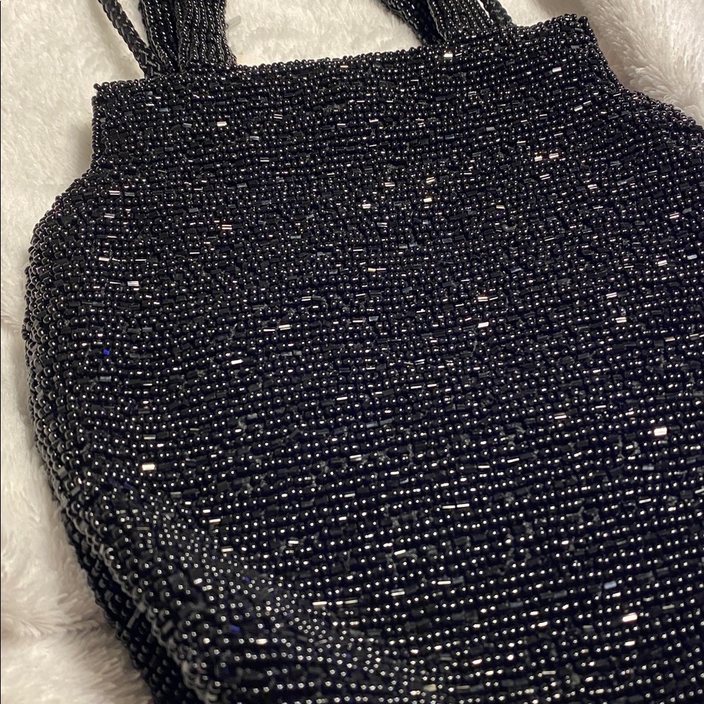 Black Glass-Beaded Evening Bag with Long Strap EUC - Picture 4 of 11